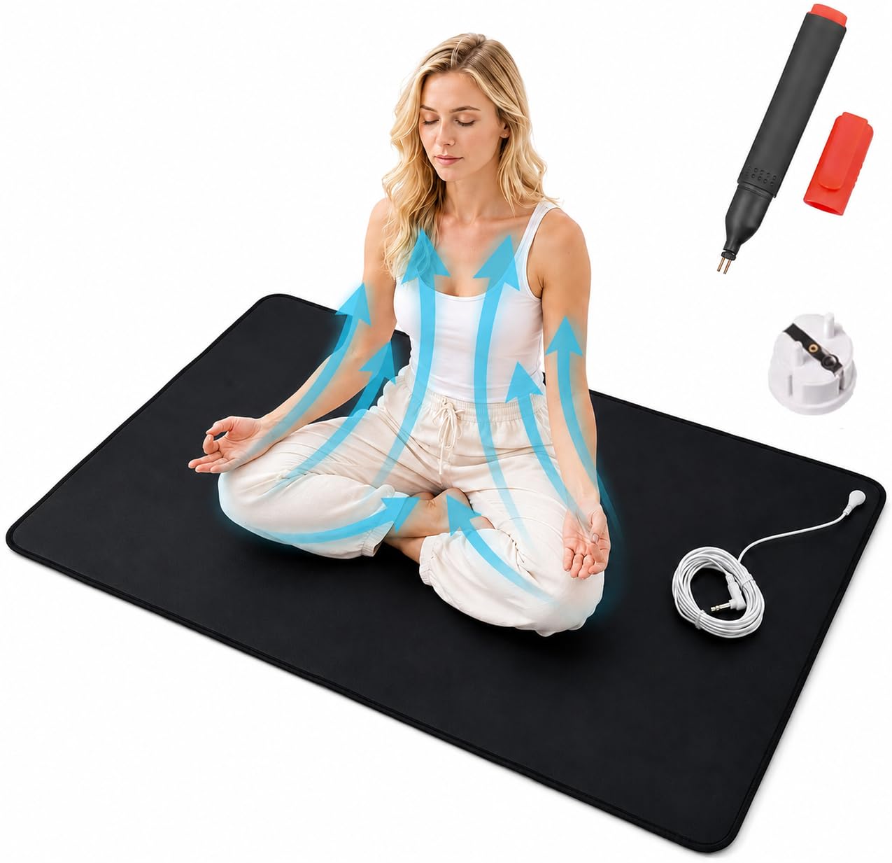 Elvari Erdungsmatte 60x90cm Grounding Mat mit 4m Erdungskabel 100k Ohm Widerstand CE 10A Geprüft Leitfähige Carbon PU Oberfläche Erdungsmatte für Bett Sofa Büro (60 x 90cm)