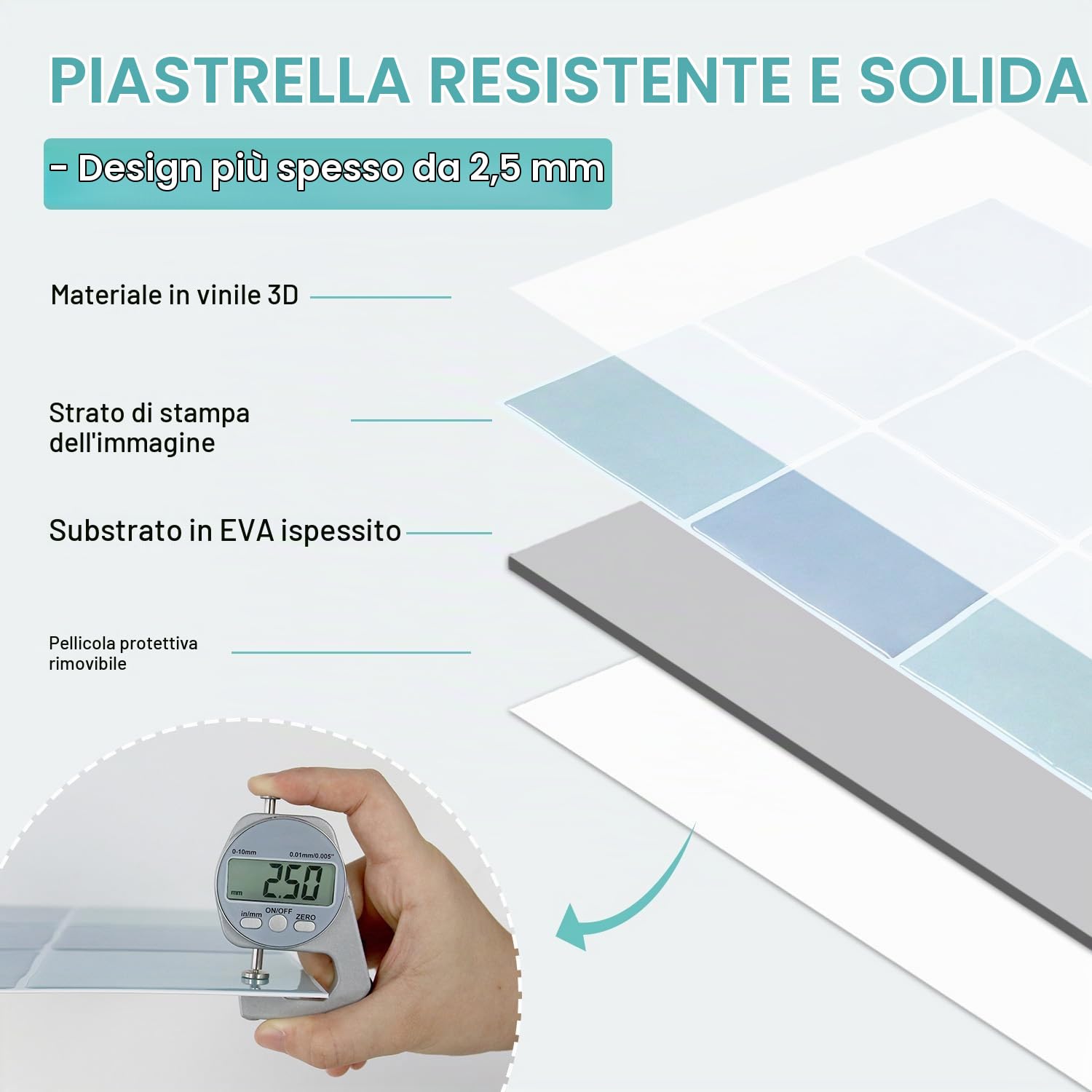 Commomy Più Spessi Piastrelle Adesive Cucina Azzurro Chiaro, 10 pezzi | Paraschizzi Cucina Mattonelle Adesive Bagno, Vinile Pannelli Decorative 3D per Parete,30,5 x 30,5 cm