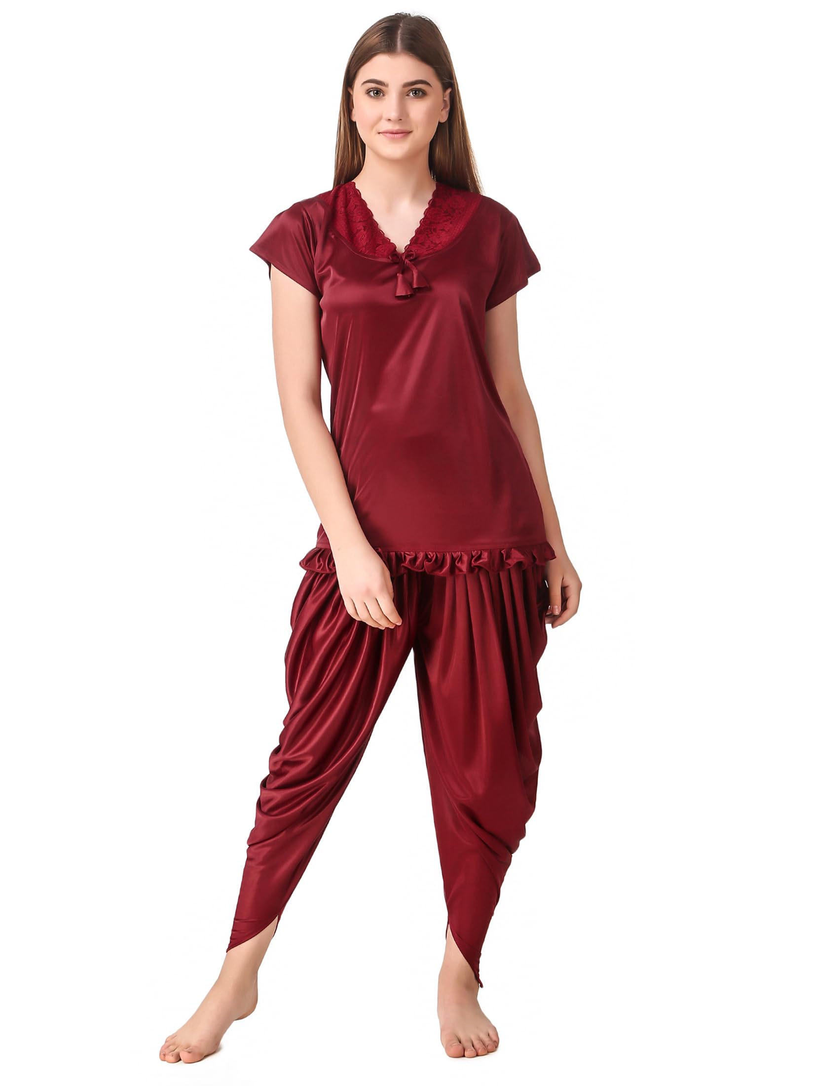 reposey Women's Satin Night Suit Set, Top with Dhoti Style Pajama-picture-27