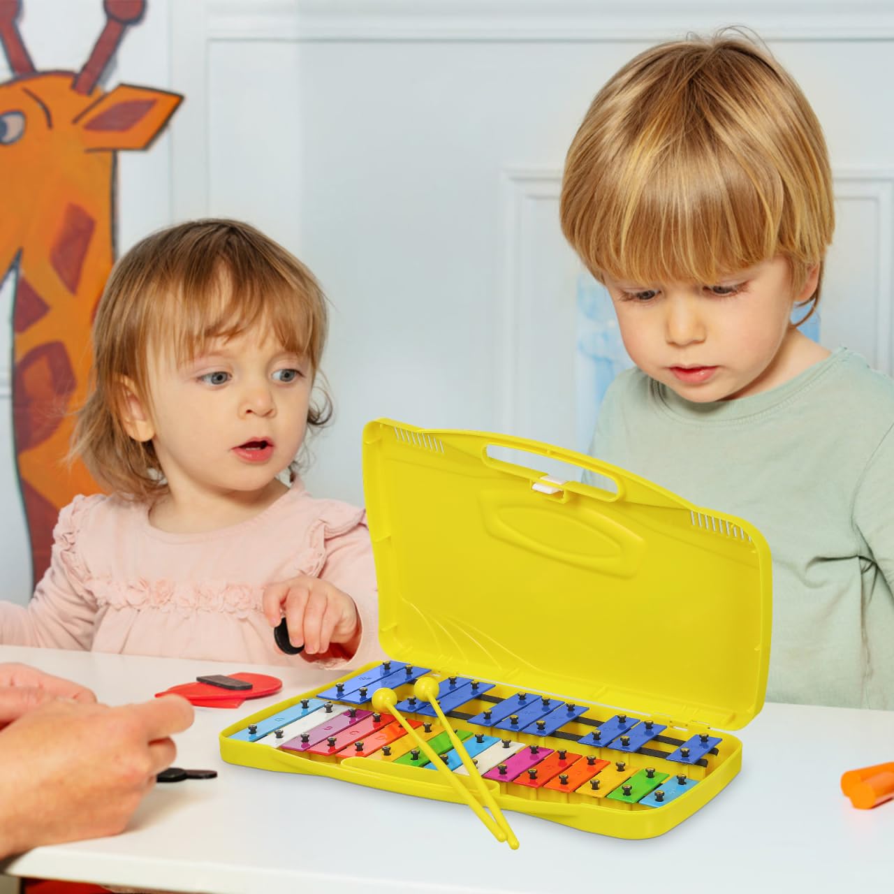 Yardwe Metalófono Infantil De 25 Notas Instrumento De Percusión Cromático con Placa Metálica Colorida Juguete Musical para Niños Desarrollo del Ritmo Y La Música