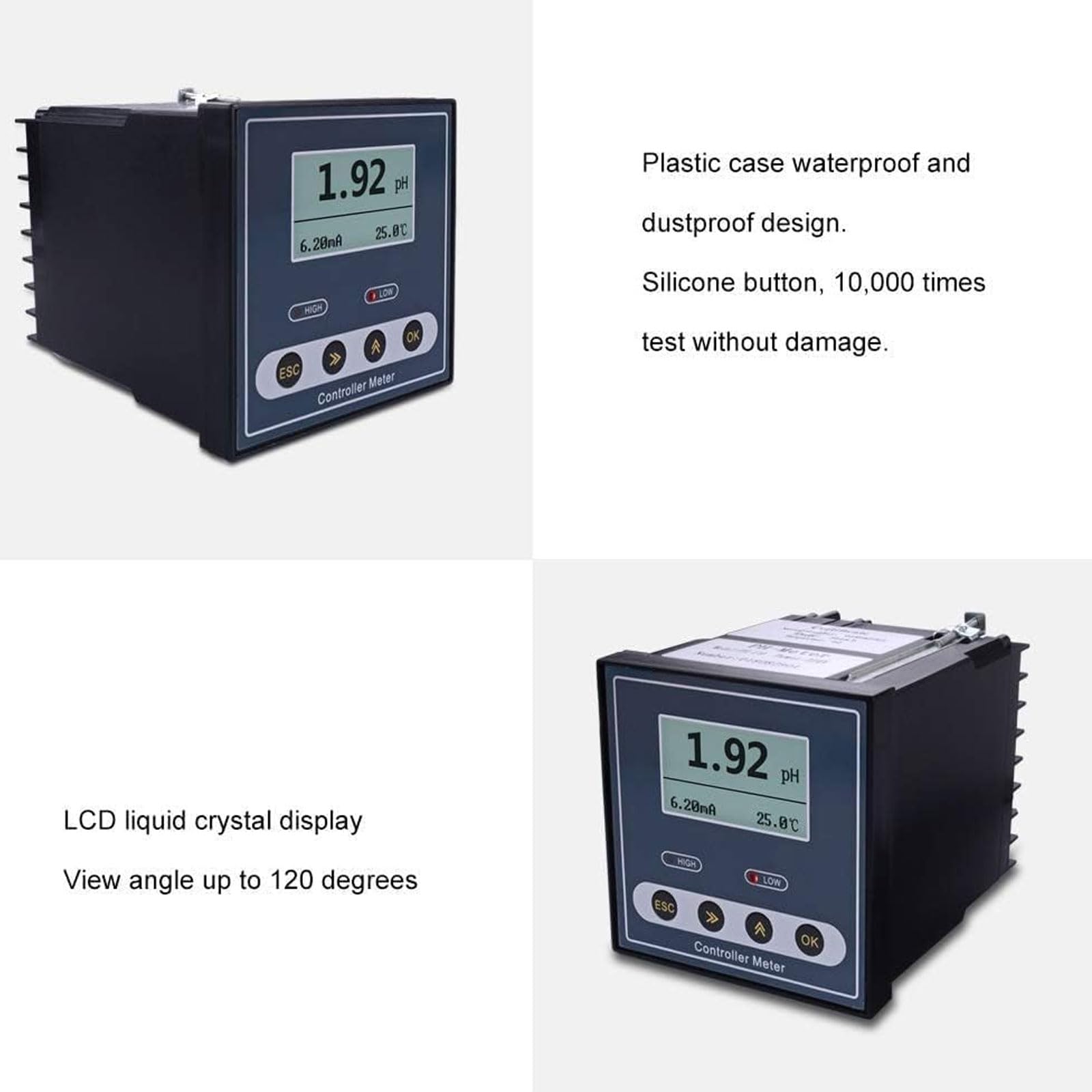 Moniteur de qualité de l'eau, pH/ORP mètre avec écran LCD, précision du pH ± 0,02, plage de mesure du pH de 0 à 14, étalonnage automatique pour les tests environnementaux et chimiques
