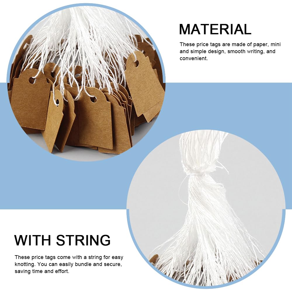 ShaMyiuCnz 500 Pcs Price Tags Small Gift Price Tags Strung Tags Brown Reinforced Card for Display Jewelry Clothing - Image 3