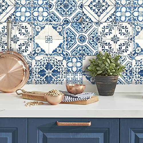 Roommates Rmk11083Wp Blue Mediterranian Tile Peel And Stick Wallpaper 20.5" X 16.5 Feet #TOP1