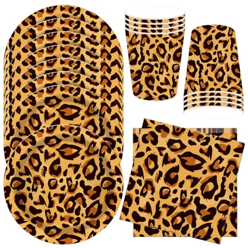 MEZHEN Leopardo Stoviglie per Feste di Compleanno Stoviglie per Compleanno Giungla Piatti Bicchieri di Carta Tovaglioli Forniture per Feste Baby Shower