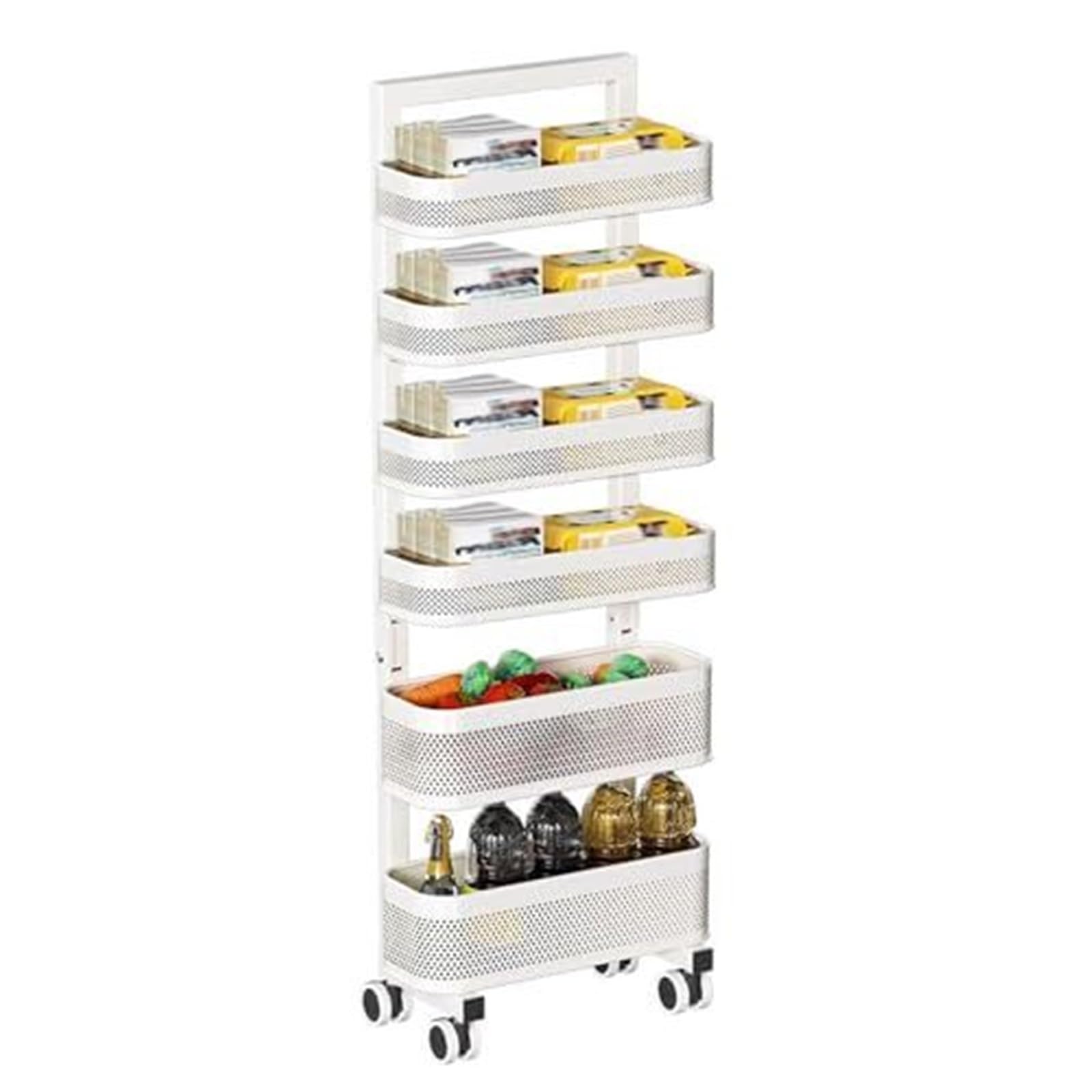 SFSLBFB Storage Cart, Mobile Shelving Unit, Rolling Utility Rack with Mesh Basket for Bathroom, Kitchen, Office Organization, Portable Trolley
