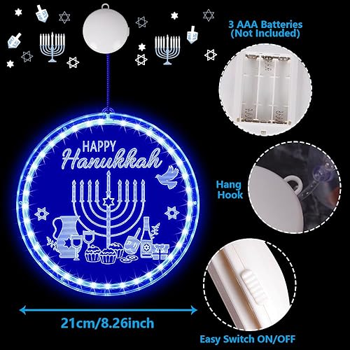 Miniatura 2 de Decoraciones de Hanukkah, luces azules para ventana de menorá, funciona con pilas, luces colgantes LED de Janucá para judíos, judíos, sinagoga,
