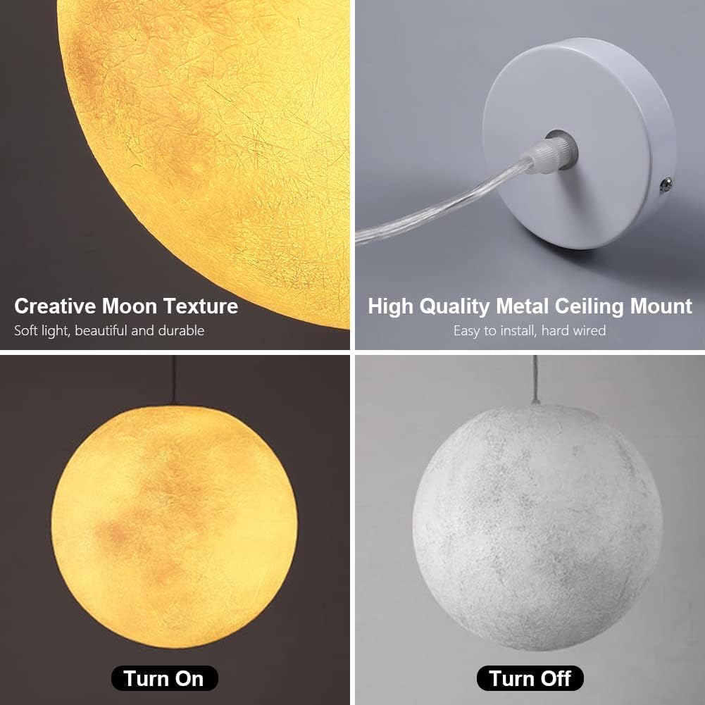 Lámpara de techo moderna con forma de planeta y luna, lámpara colgante nórdica creativa con forma de planeta y luna, lámpara colgante de resina impermeable para exteriores de mediados de siglo para