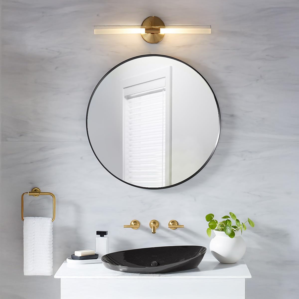 Kohler Essential 28 in. W x 28 in. H Round Framing Wall Mount Vanity Mirror with Matte Black