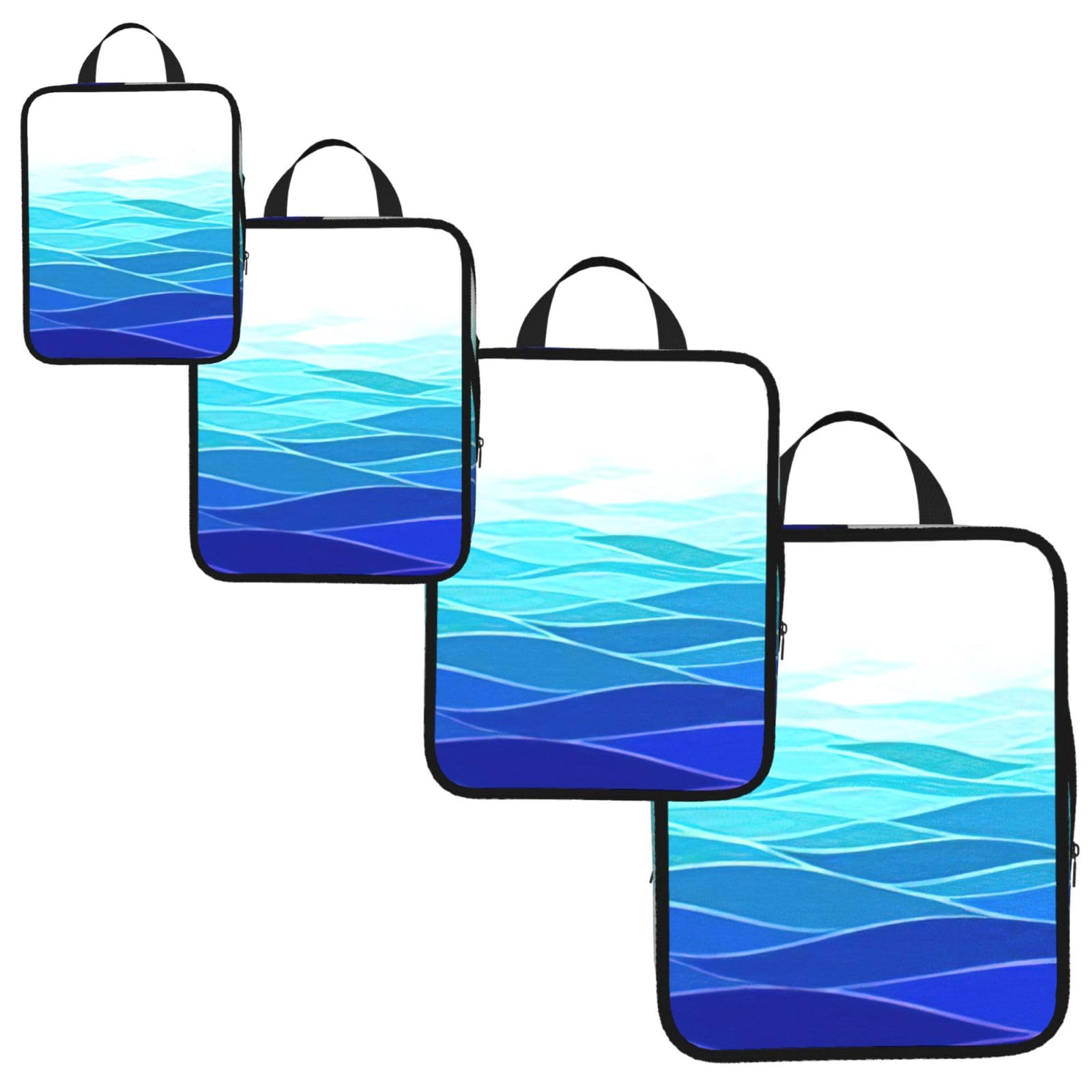 Ocean Waves Sailboat with Birds Maritime Print 4 Set Compression Packing Cubes for Suitcases,Expandable Storage Bag Organizers