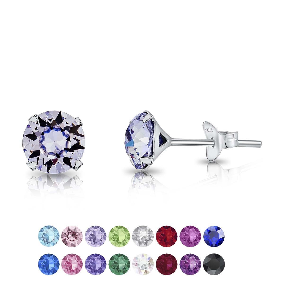 DTPsilver 925 Sterling Silver SMALL/MEDIUM Round Stud Earrings made with Crystals from Swarovski Elements - Diameter: 6 mm