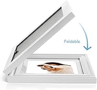 Vista 47 de Portarretratos de 5 x 7, doble bisagra horizontal de madera con marco de fotos plegable con frente de cristal real en grano de madera envejecido