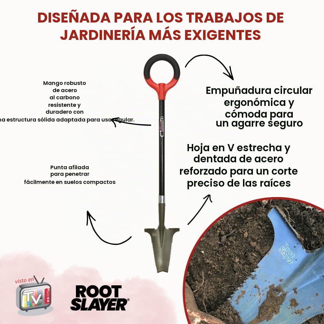 RootSlayer Pala especialmente maciza - Venta - Roja - Adultos - Dientes de acero ultra afilados, ultra resistente y ligera