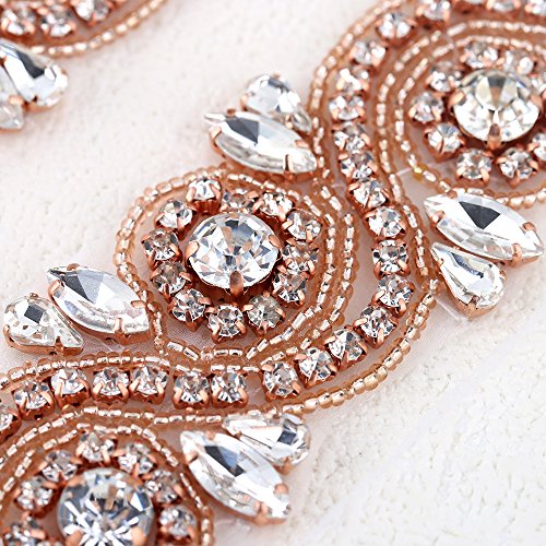 Rhinestone Applique with Teardrop Beads for Wedding Dress Belt Embellishment-Rose Gold - Thumbnail 5
