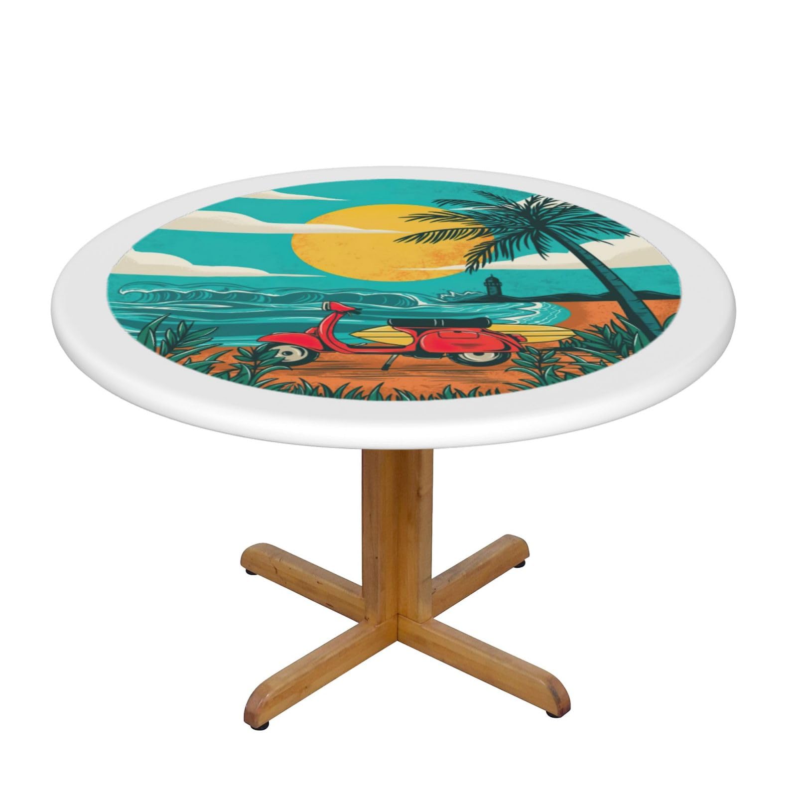 Sunset Beach Palm Tree Print Wipe Clean Oval Tablecloth Stain-Resistant Dining Table Accessories Table Protector For Home