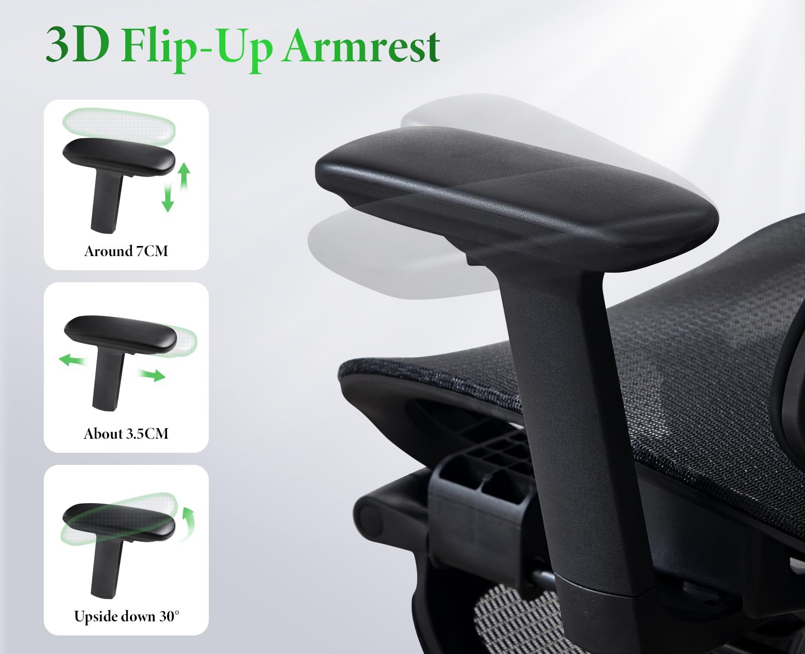 Bürostuhl ergonomisch, Schreibtischstuhl Atmungsaktiv, Schwarz | Drehstuhl Wippfunktion bis 135°, mit 3D verstellbare Armlehne, Fußstütze & Lendenwirbelstütze, Mesh-Stoff, für Home Office