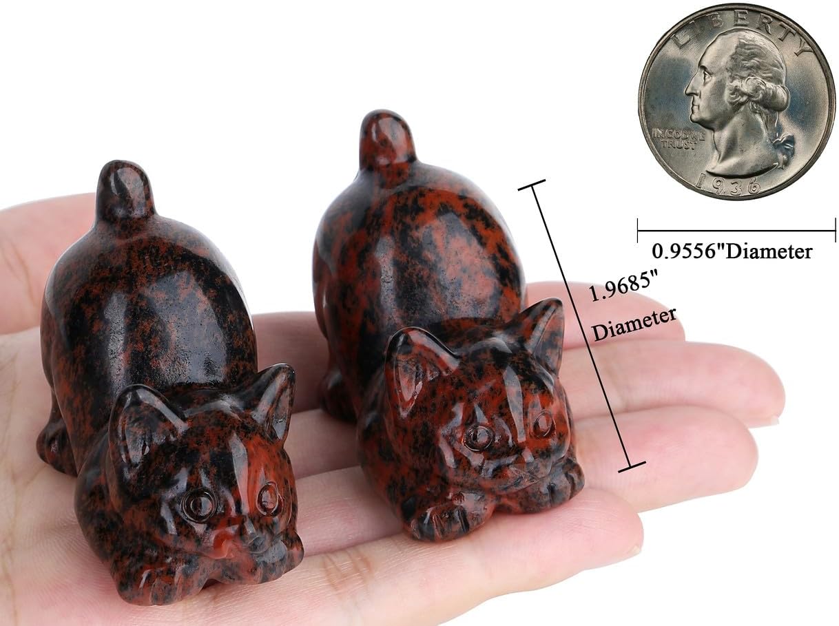 2" Red Obsidian Cat Crystal Statue Carved Room Decor Figurines for Natural Gemstones HomeCarved Healing Crystals Handcrafted Cute Lazy Lucky Sculpture Statue Kitten Gifts for Cat Lovers Women - Image 4