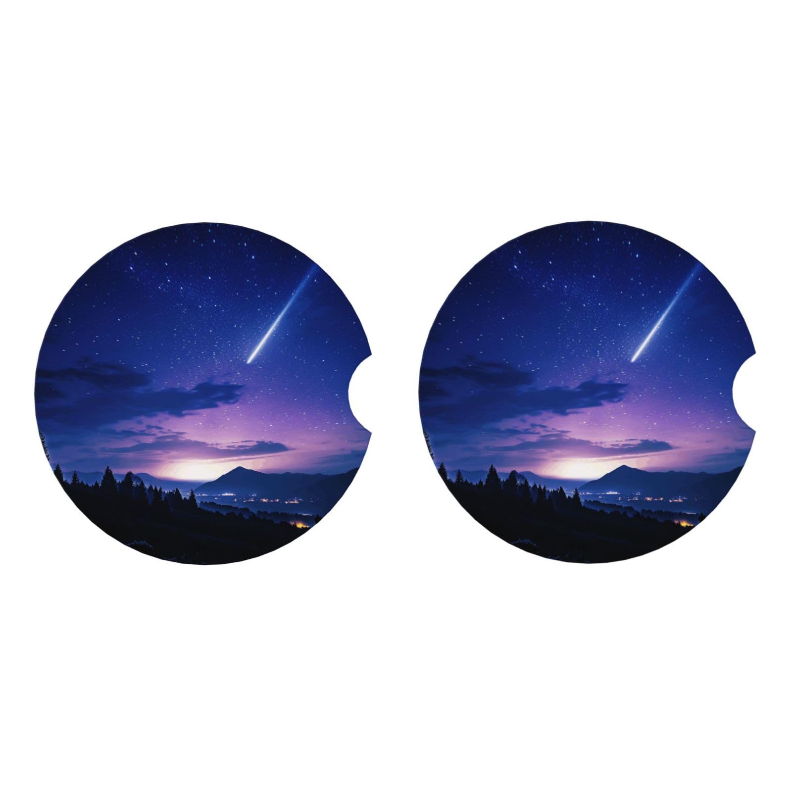 Ceramic Coasters for Drinks White Drink Coasters with Metal Holder Night sky silhouette Ceramic Coaster Set of 2 Tabletop Protection Mat for Home Decor