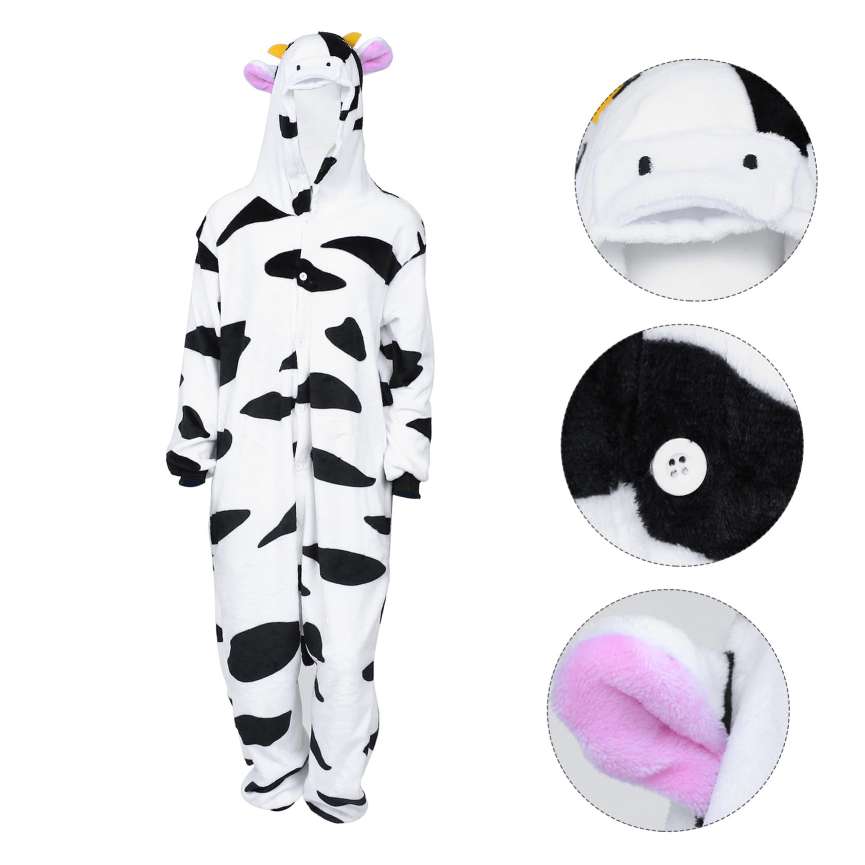 Mikikit Pigiama Flanella Unisex Motivo Mucca Cartoni Animati, Tuta Calda Autunno Inverno per Cosplay e Relax Domestico