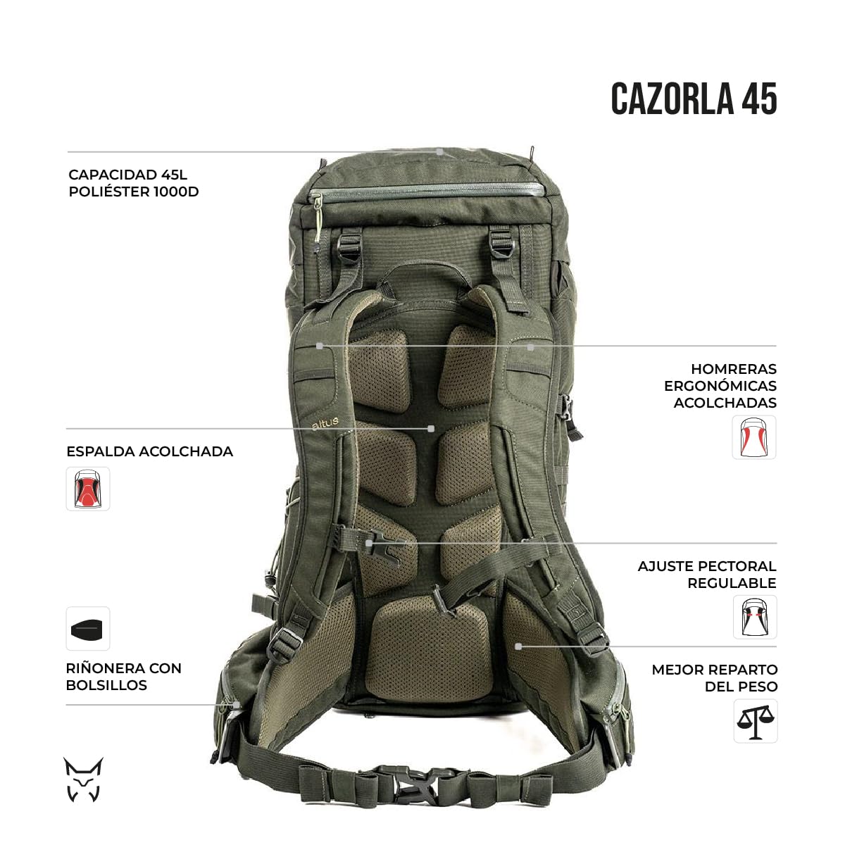 ALTUS CAZORLA 45 Mochila 45 L | Bushcraft, Supervivencia, Actividades Outdoor