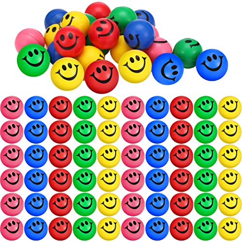 100 Pieces Stress Balls for Adults Soft Foam Stress Balls Funny Face Small Stress Balls Colored Stress Balls Be Happy Smile Ball 1.2 Inch Stress Relief Balls (Assorted Colors)
