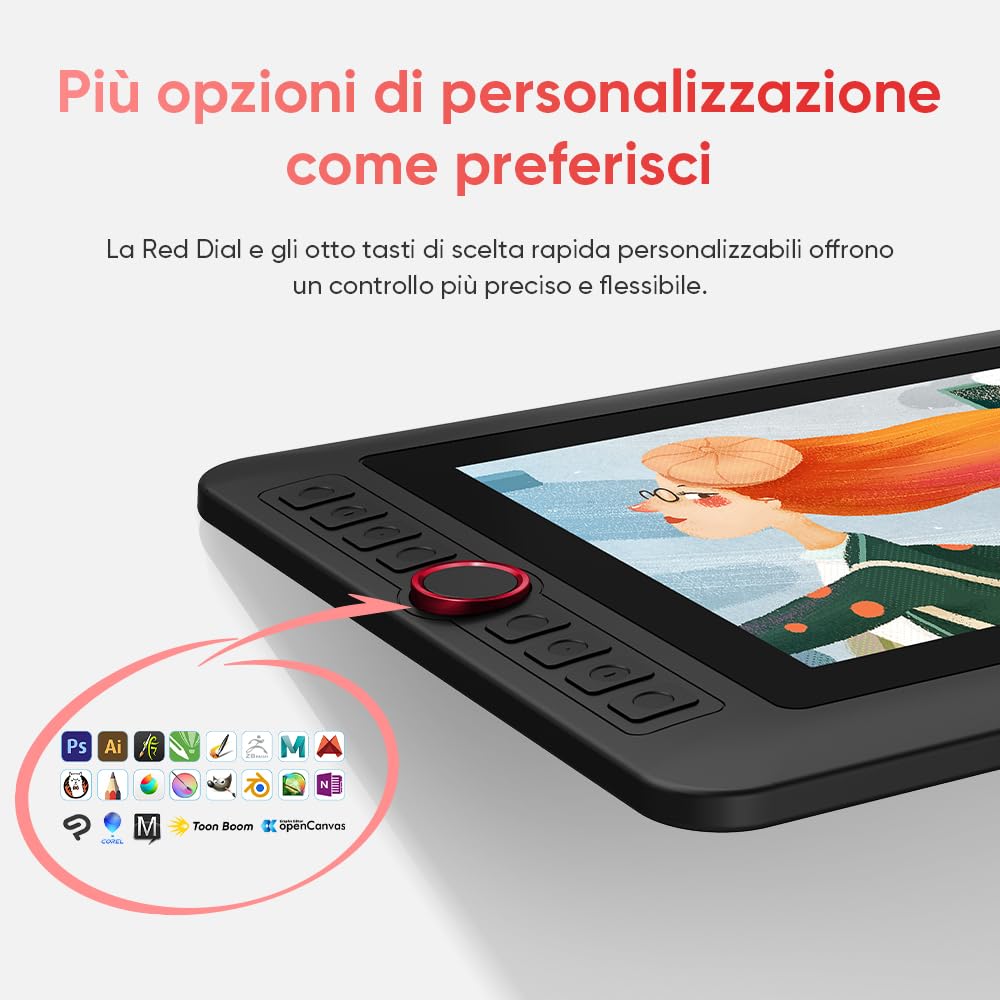 XPPen Artist 12 Pro Lite Tavoletta Grafica con Schermo da 11,6" completamente laminato, con 8 tasti rapidi e rotella, 8192 livelli di pressione, per disegno digitale, scrittura ed editing su PC