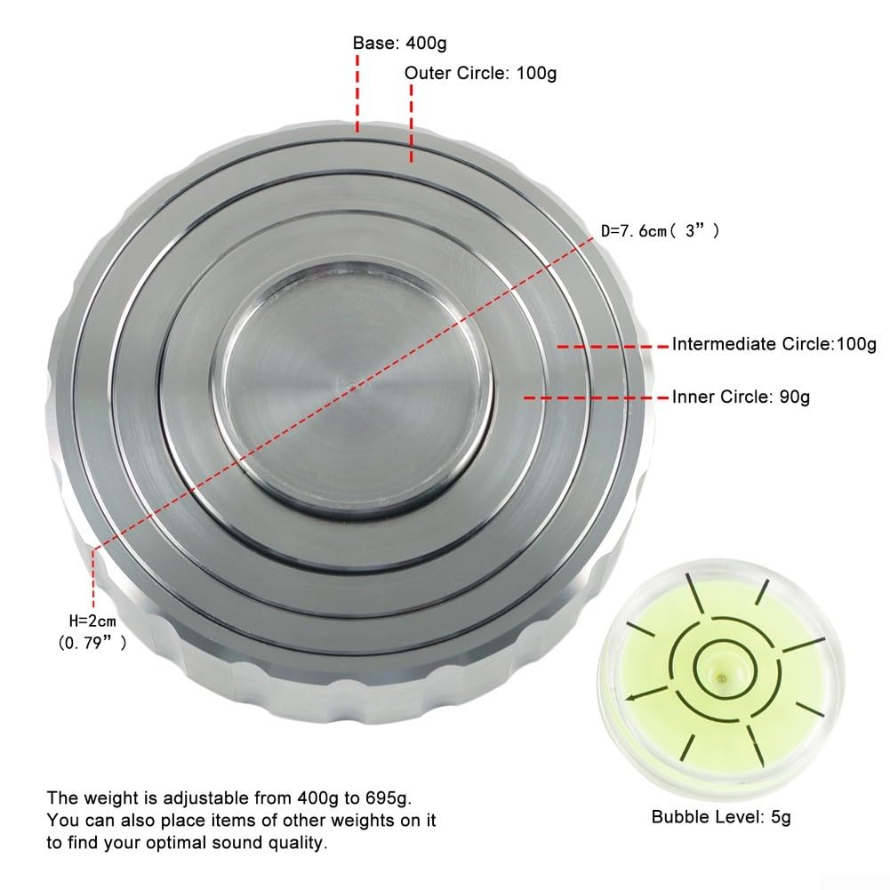 Aluminium-Vinyl-Plattenspieler-Gewichtsklemme zur Verbesserung der Klangleistung und Stabilität, indem Schallplatten während der Wiedergabe auf mehreren Plattenspielertypen fest gehalten werden