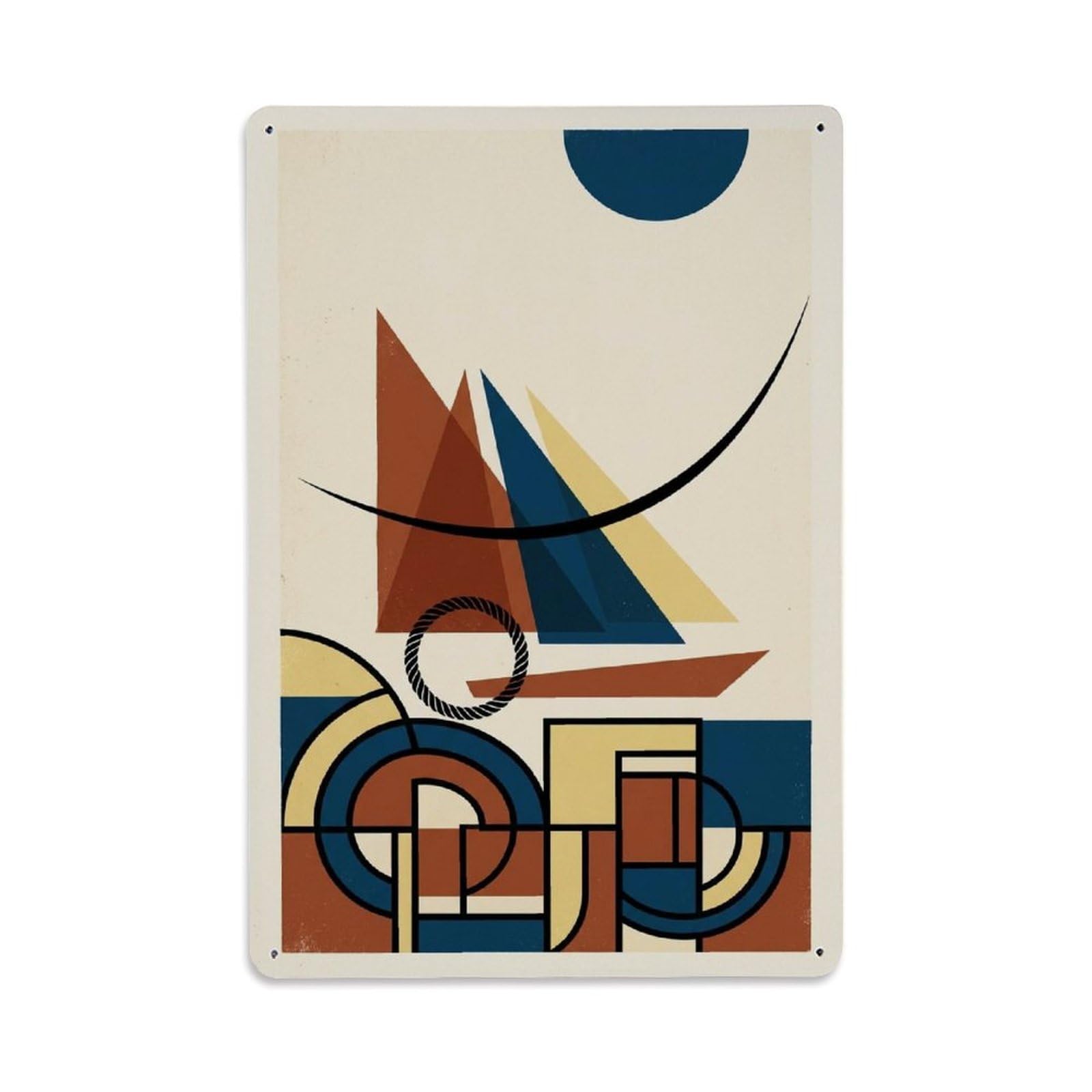 Harbor Sailboat Vertical Shape Layout Modern Blocks Metal Tin Sign Plaque Wall Decor for Cafe, Man Cave, Club Bar, Office, Home Garden Round Metal Poster 8x12Inch