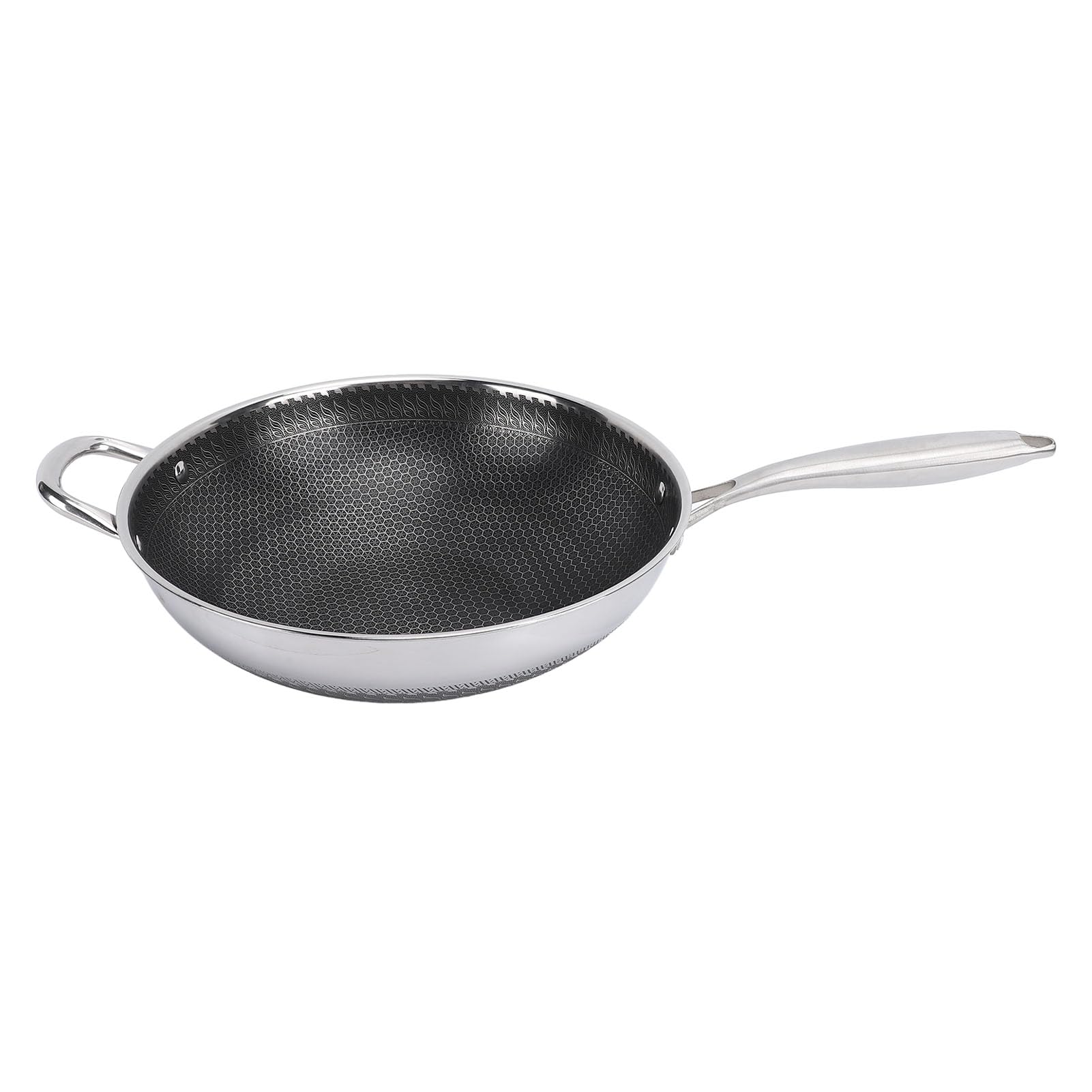 YUYTE Padella Antiaderente Wok in Acciaio Inossidabile 304 per Piano Cottura a Induzione - Padella Profonda 32 Cm con Manico Ergonomico