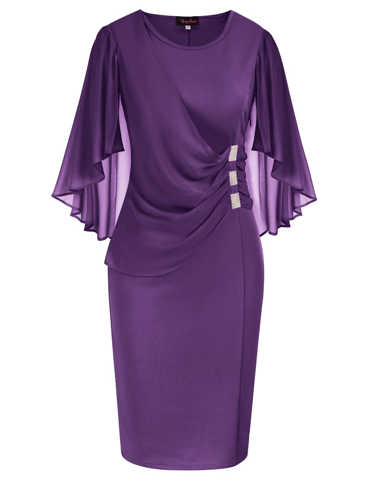 Hanna Nikole Womens Plus Size Chiffon Ruffle Flattering Cape Sleeve Bodycon Pencil Dress