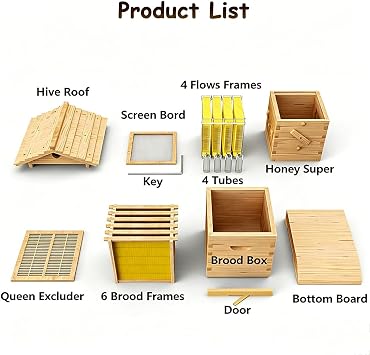 Compact Self-Flow Beehive Starter Kit, Automatic Wooden Hive Box with Observation Window for Beginner Beekeepers, Small Garden Use