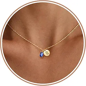 Initial Birthstone Necklace for Women, Dainty Gold Necklace for Women with Initial Birthday Gifts for Her Teen Trendy Stuff Letter A-Z Pendant Mothers Day Necklaces Gifts for Mom Daughter Sister Christmas Jewelry