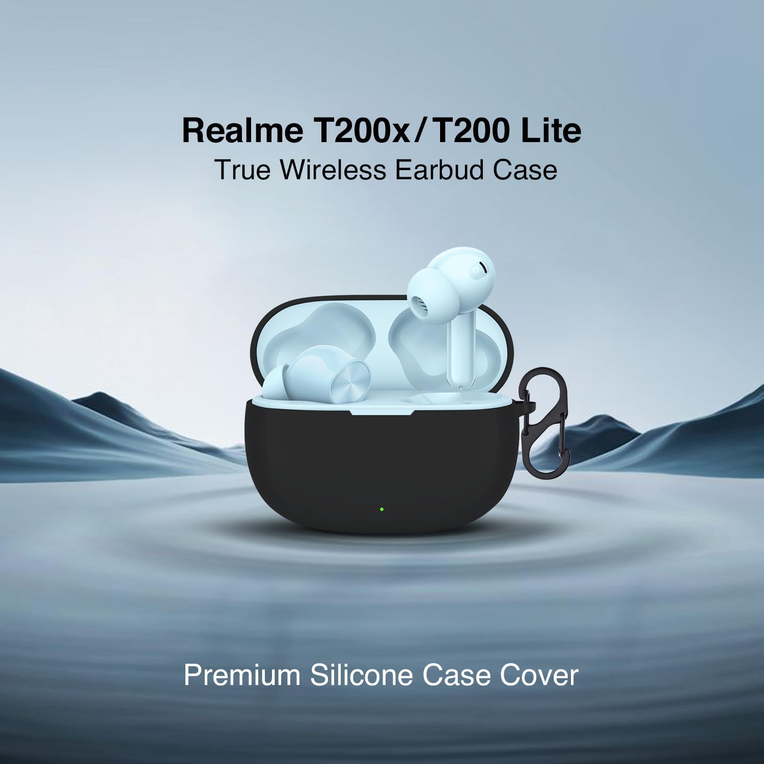 Prolet Earbuds Case Compatible with Realme Buds T200x/T200 Lite, Silicone Shockproof Dustproof Cover, 360 Degree Protection, Anti-Scratch Soft TPU Skin, Carabiner Hook (Black) — Amazon image 2