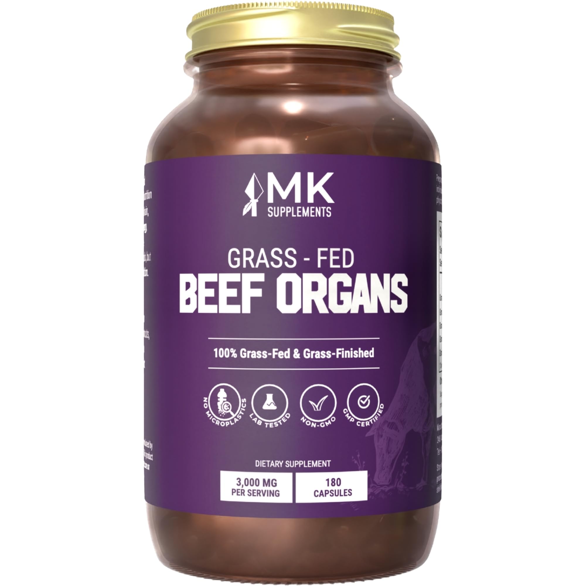 MK Supplements Grass Fed Beef Organ Supplement, Supports Whole Body Wellness, Nature Identical Blend of Liver, Heart, Spleen, Kidneys, Pancreas, Freeze-Dried, Non-GMO, 45 Servings (3,000 mg Each)