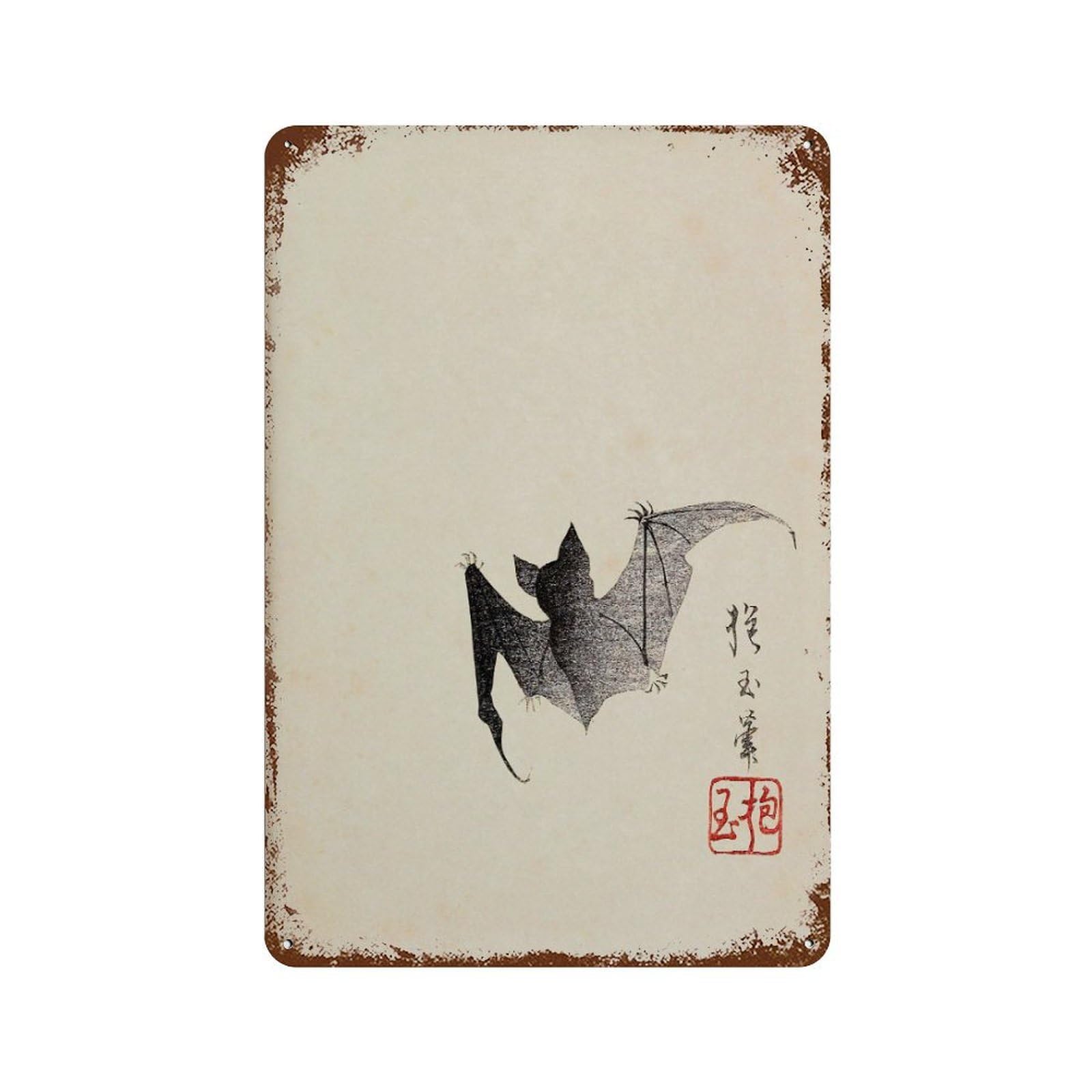 xiaoxiaoshen Japanese Bat Woodblock Asian Wall Decor Art Metal Tin Poster Modern Home Decor Art Home Bar Shop Decorations Vintage Sign 30x20cm