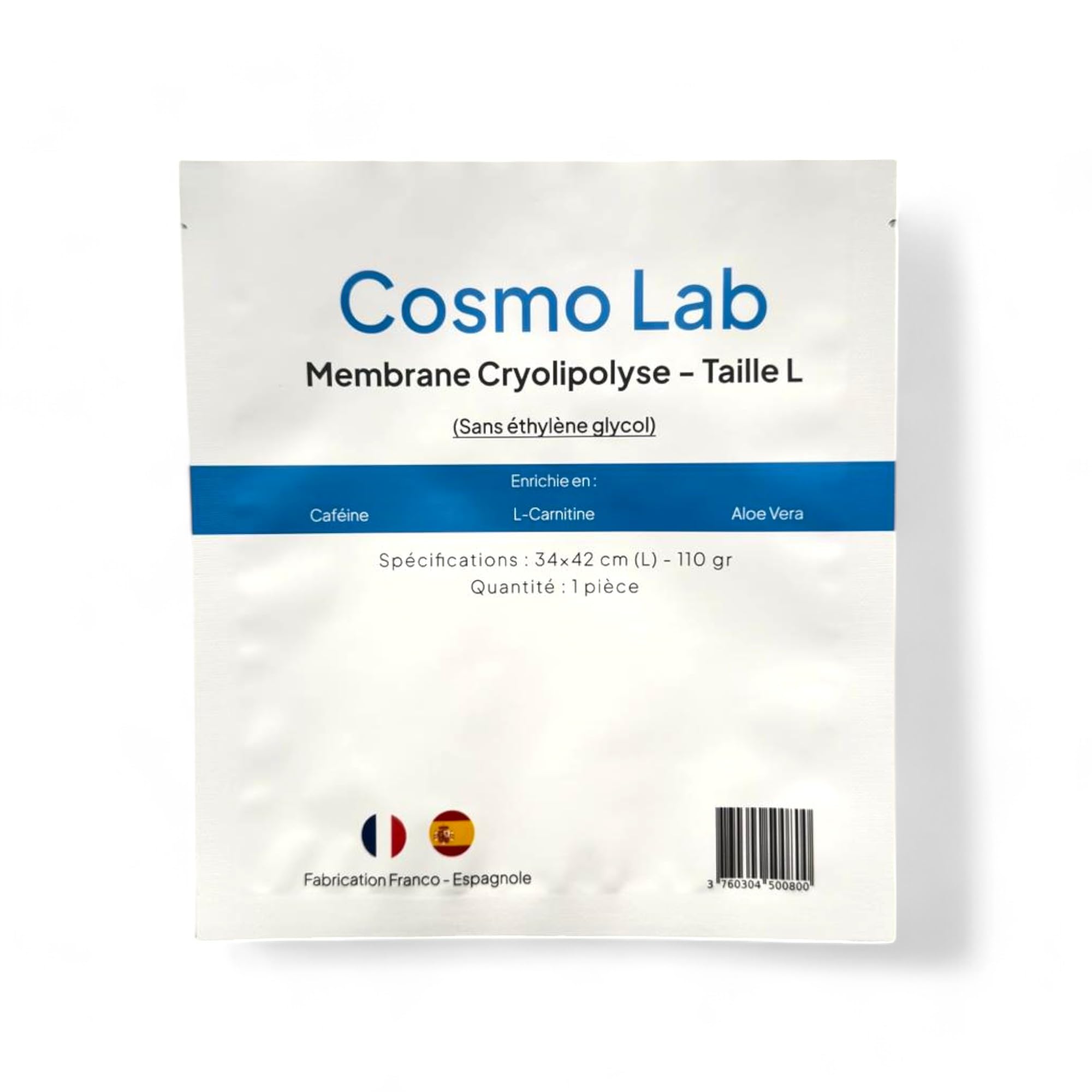 10 membranas criolipólisis talla L – 34 x 42 cm – 110 gramos – enriquecida con Cafeine, L-Carnitina, Aloe Vera