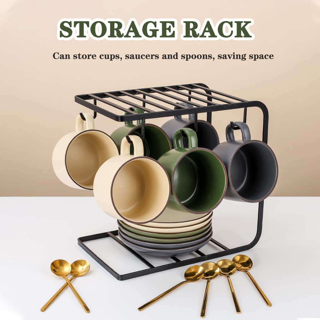 Tazas De Cafe Originales con Soporte Taza De Café De CeráMica Casera De Estilo Retro, Taza De Espresso Apilable con Plato, Taza De Desayuno con Textura Mate, Conjunto De Estilo JaponéS