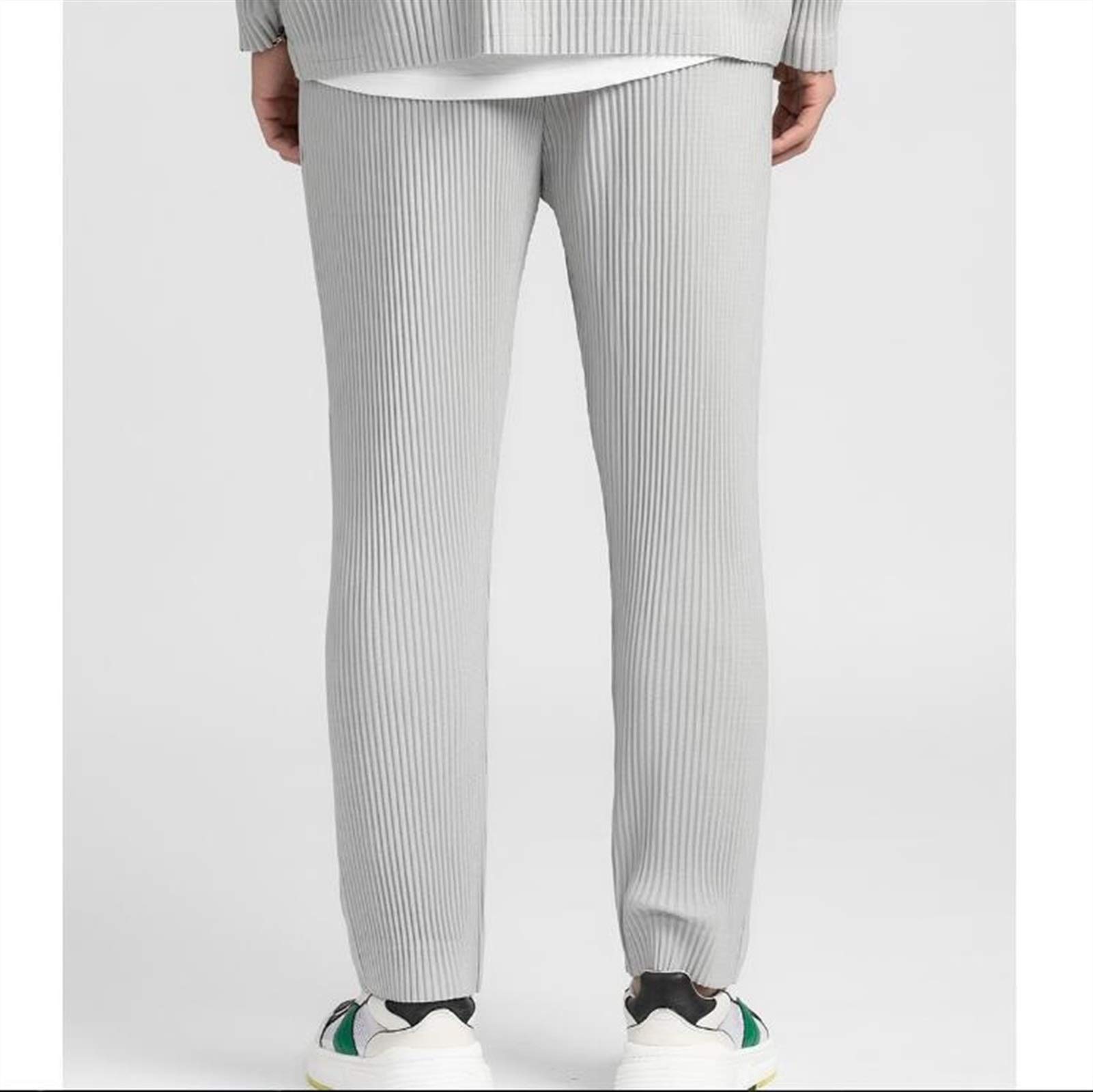 Desgaste De Los Hombres Tela Plegable Tela Fina Suelta Pantalones De Pierna Ancha Plisados ​​Rectos Pantalones Casuales Plisados ​​para Hombre Loose (Color : Light Green, Size : M.)