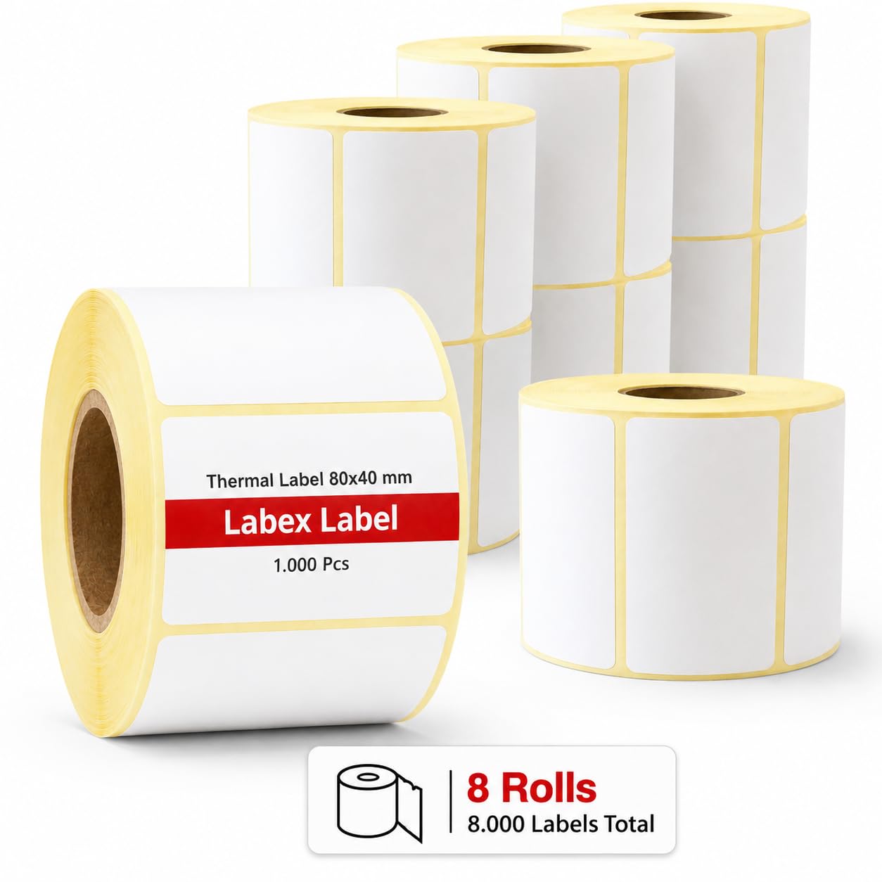 Etichette termiche 80x40 mm su rotolo – Etichette Magazzino Grandi Quantità – 8 rotoli 8000 etichette – Senza nastro – TSC Godex compatibili – Labex Label