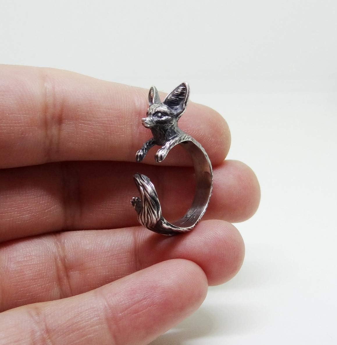 Sterling Silver Fennec Fox Ring, Handmade Fox Ring, Silver Fox Jewelry, Handmade Silver Ring, Animal Ring