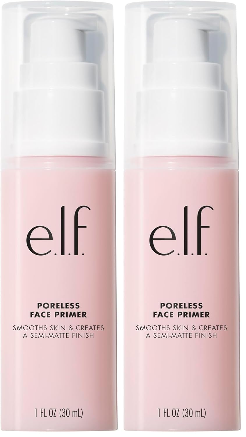 e.l.f, Poreless Face Primer - Large, Silky, Skin-Perfecting, Lightweight, Long Lasting, Absorbs Quickly, Smooths, Preps, Creates Flawless Base, Infused with Tea Tree and Vitamins A & E, 1.01 Fl Oz