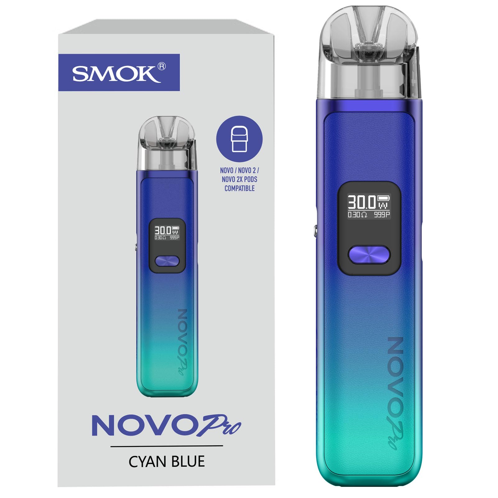 SMOK Novo Pro Kit Vape Built in 1300mAh Battery 3ml Novo Pod Fit Novo/Novo  2/Novo 2X Cartridge (Auto Draw/Button) DTL MTL E Cigarette Vaporizer (Bleu  cyan) : Amazon.fr: High-Tech