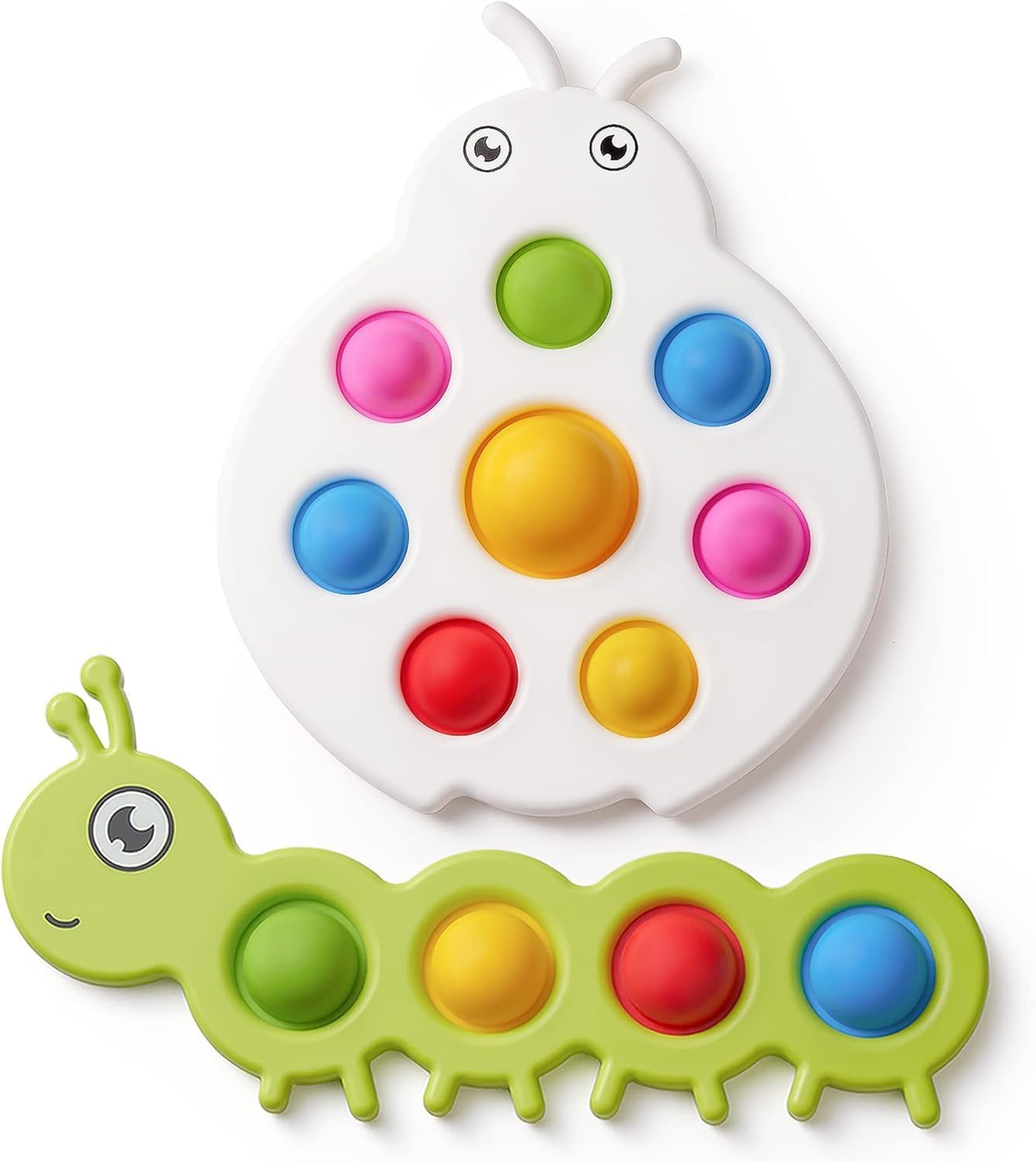 LiKee Fidget Popper Sensory Toys Colorful Insect Push Buttons Gift for Baby 6+ Months Car Seat High Chair, Montessori Toys for 1-3 Year Old Toddlers and Kids Fine Motor Skills Stress Relief (2 Pieces)