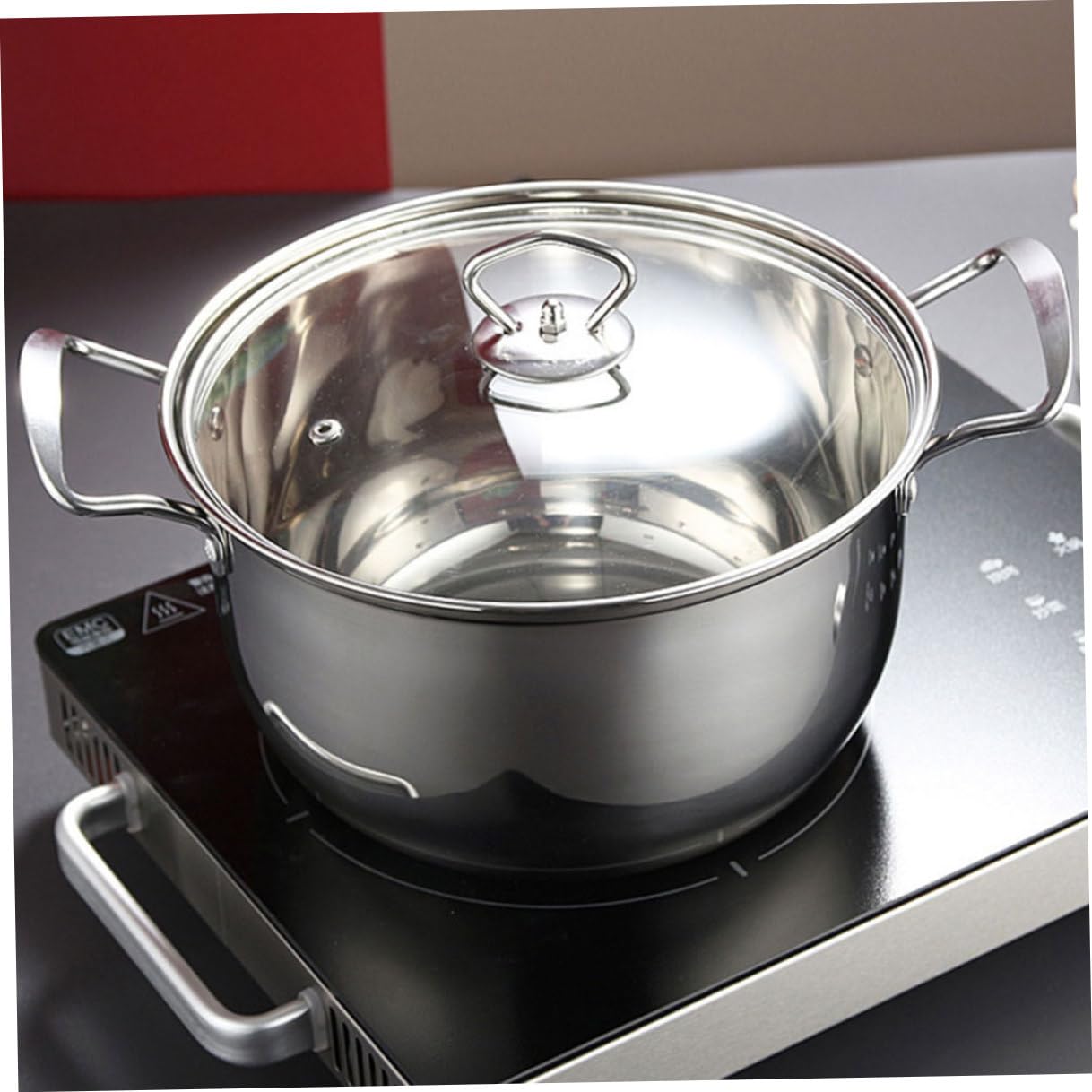TOYANDONA Marmite Antiadhésive en Acier Inoxydable Argenté, Fond Épais pour Cuisson Uniforme, Compatible Cuisinière à Gaz et Induction, Équipement la Cuisine pour Pot de Nouilles