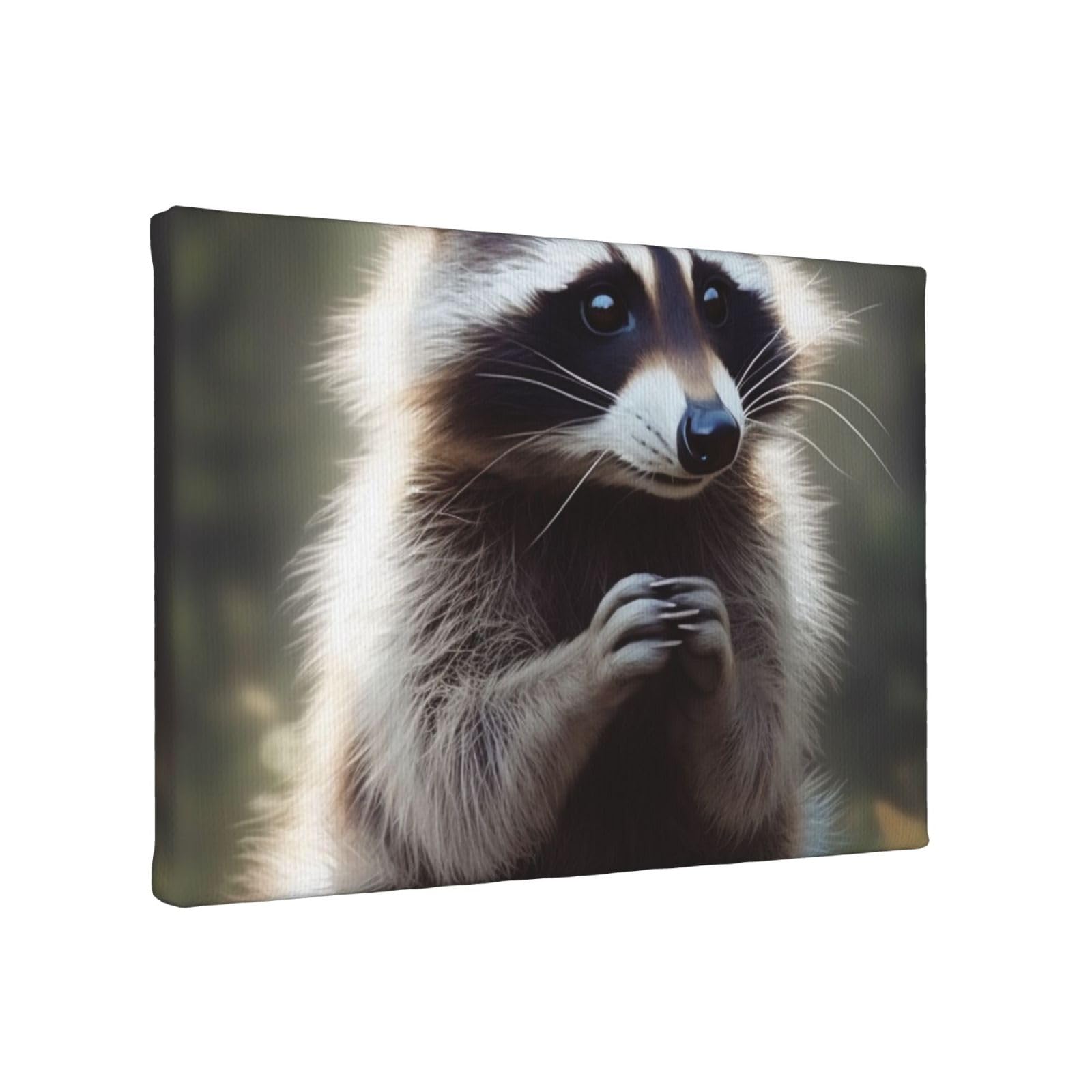 YKLJG Cute Raccoon Printed Wall Art Canvas Painting 30x20 CM Wooden Framed Picture Painting Artwork Prints for Bedroom Kitchen Home Office Decor