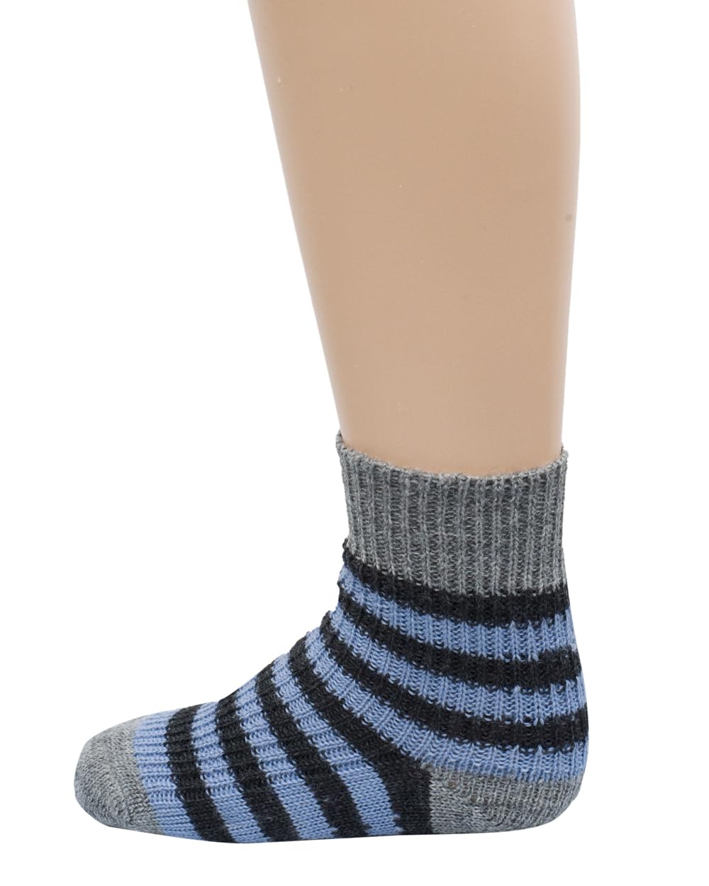 Hirsch Natur Grey/Sky Children's Socks Wool Striped 100% Wool (Kbt), Gots Certified, 29-30