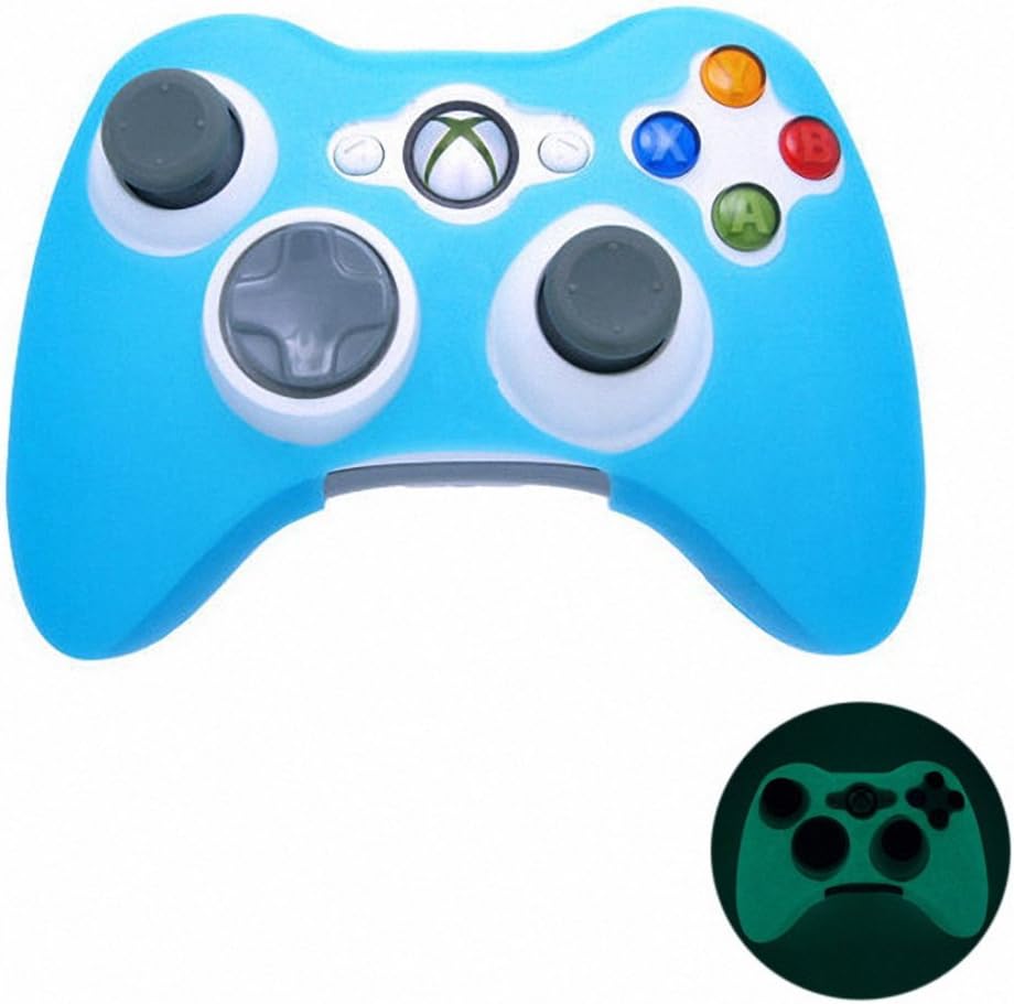BLUE GLOW in DARK Xbox 360 Game Controller Silicone Case Skin Protector Cover (Many Colors Available)