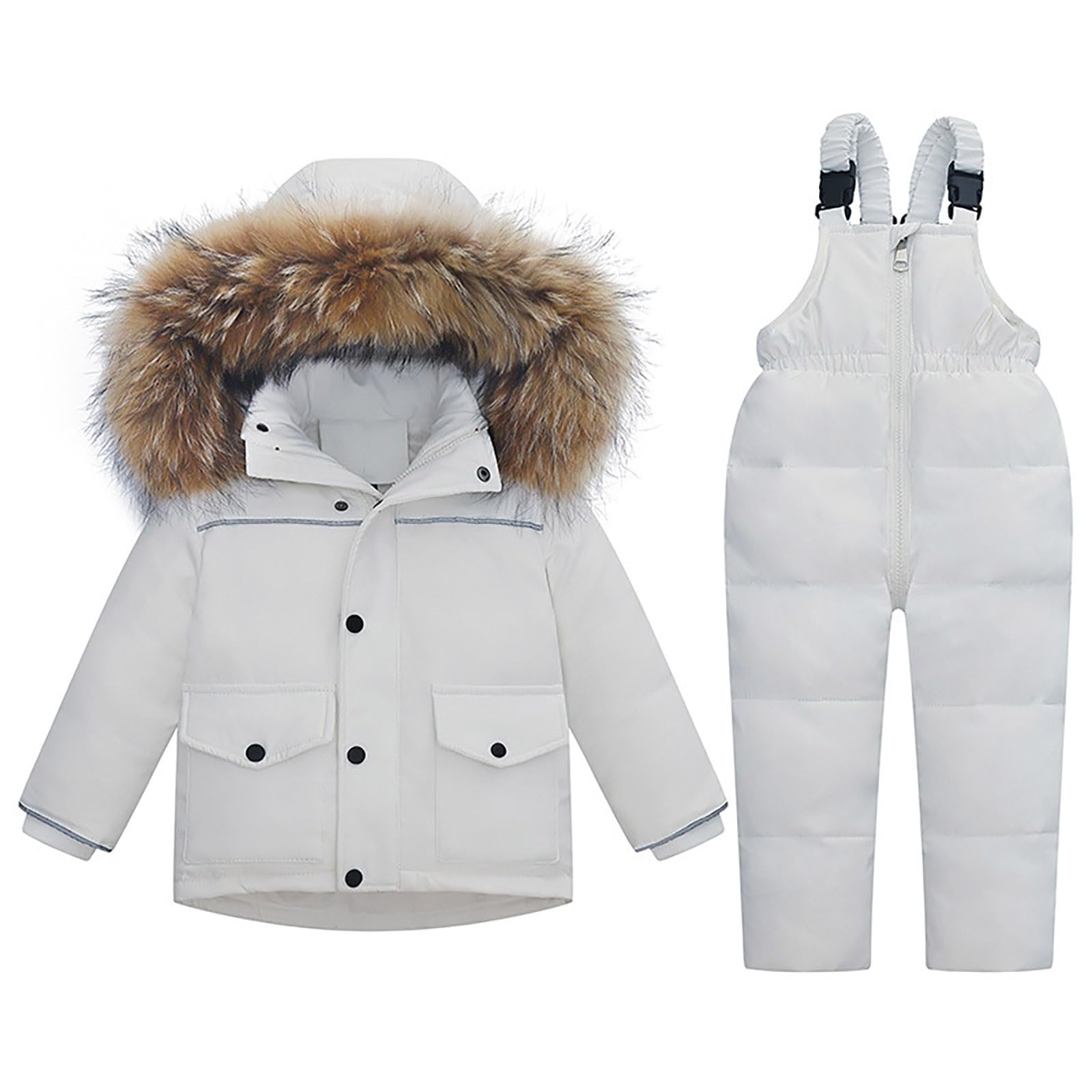 Kids Two Piece Snowsuit Toddler Girls Boys Warm Hoodie Down Jacket Winter Coat and Snow Ski Bib Pants (White, 3-4 Years)
