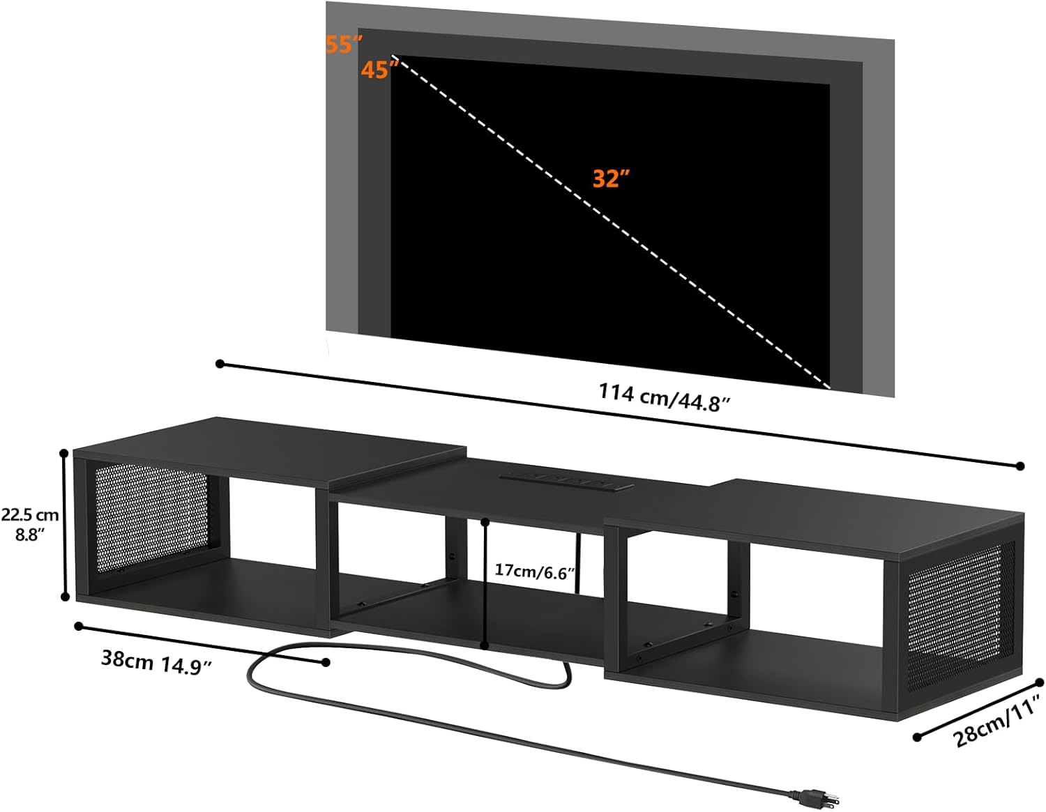 HOOBRO Floating TV Stand Wall Mounted with Power Outlet, Floating Entertainment Center for 55 inch TVs, Wall Mounted Entertainment Shelf with Storage, for Living Room, Bedroom, Black BB114UDS01