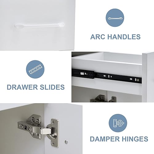 Miniatura 3 de BarberPub Mesa de manicura con cajones, escritorio de uñas resistente a la acetona, equipo de almacenamiento de salón de spa 2671 (blanco y gris)