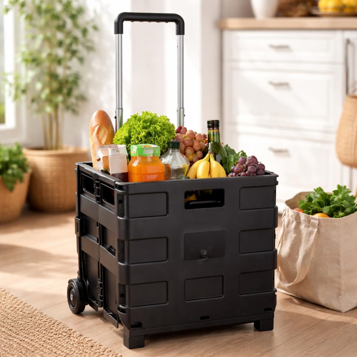 Kinzo Carrito de Compras Plegable - Caja Plegable - hasta 25KG - con Ruedas - Negro
